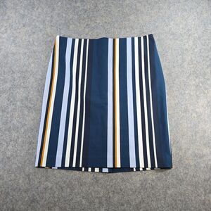 Ann Taylor Factory Sz 14 Pencil Skirt Vertical Blue White Stripes Fully Lined